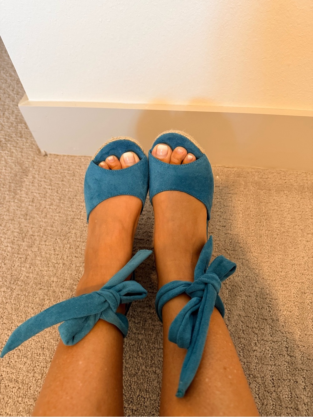 DSW Teal Suede Espadrille Wedge Tie-Ankle Sandals